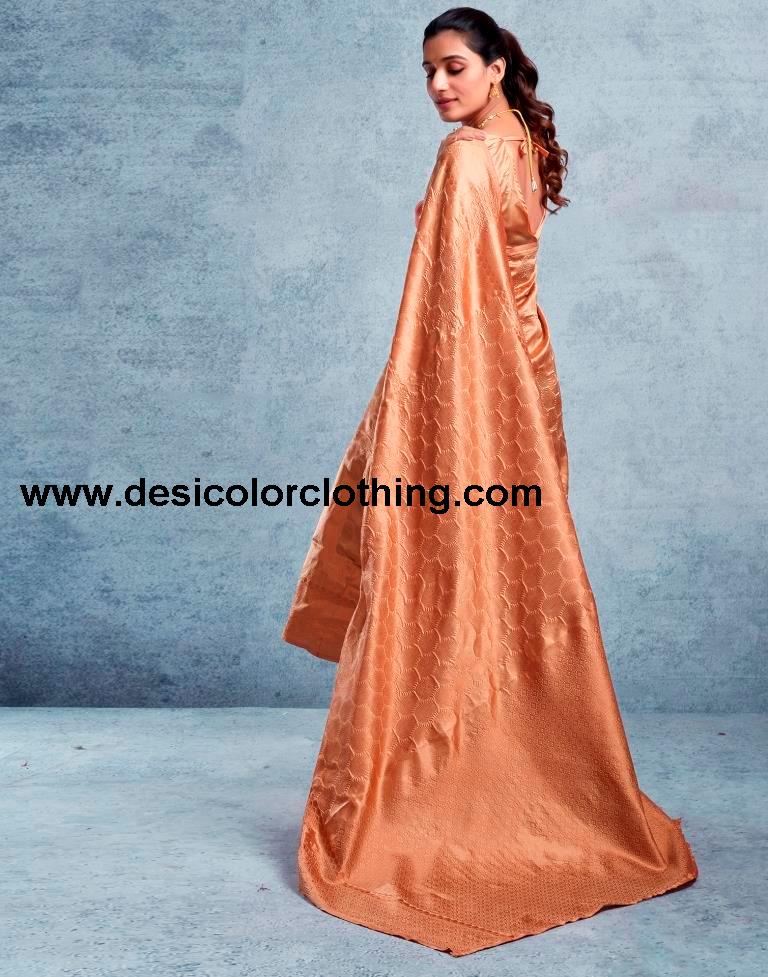Dusty Orange Silk Plain Saree