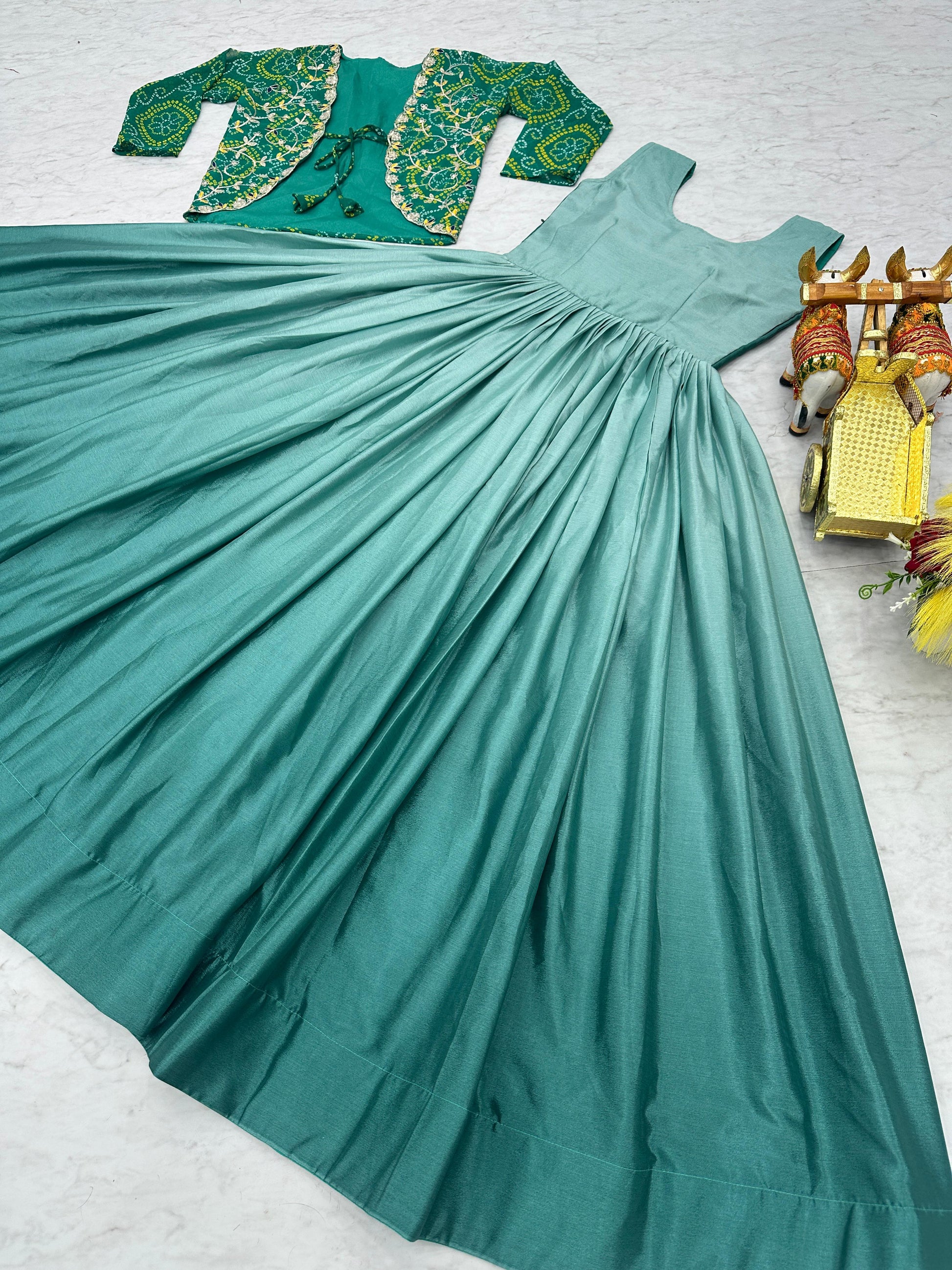 Product Image - Designer Bandhej Jacket & Long Gown - Exclusive Ethnic Wear