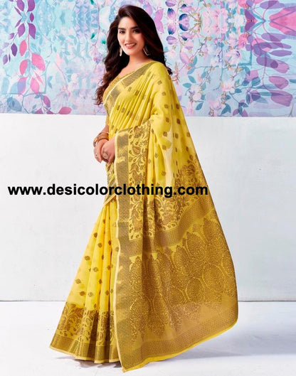 Yellow Silk Plain Saree
