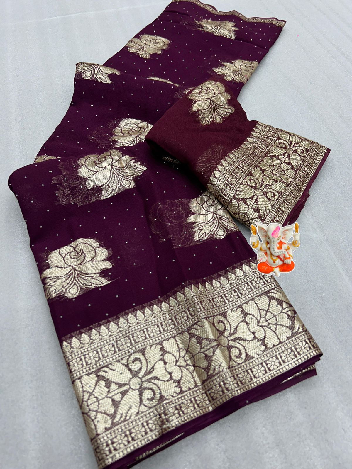 Product Image - Exquisite Blood Red Designer Saree with Viscose Zari Weaving and Diamond Work - Perfect Festive Wear