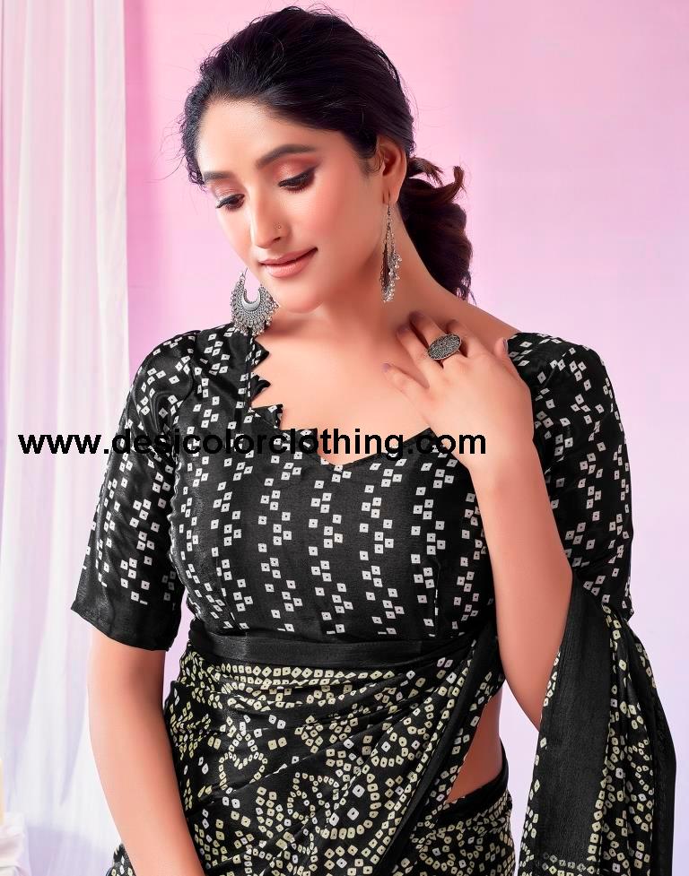 Black Silk Bandhani Saree