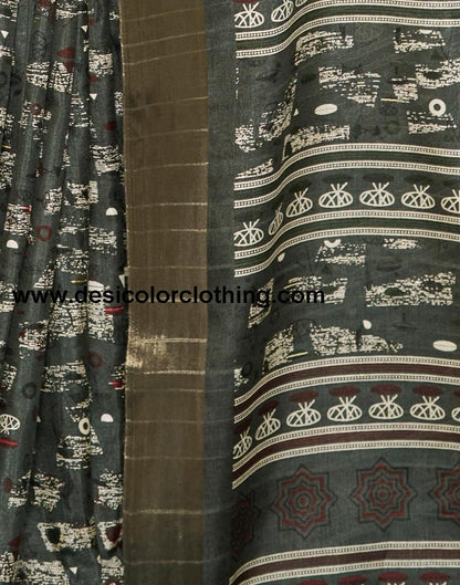Dark Grey Silk Printed Saree