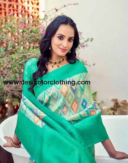 Turquoise Silk Printed Ready To Wear