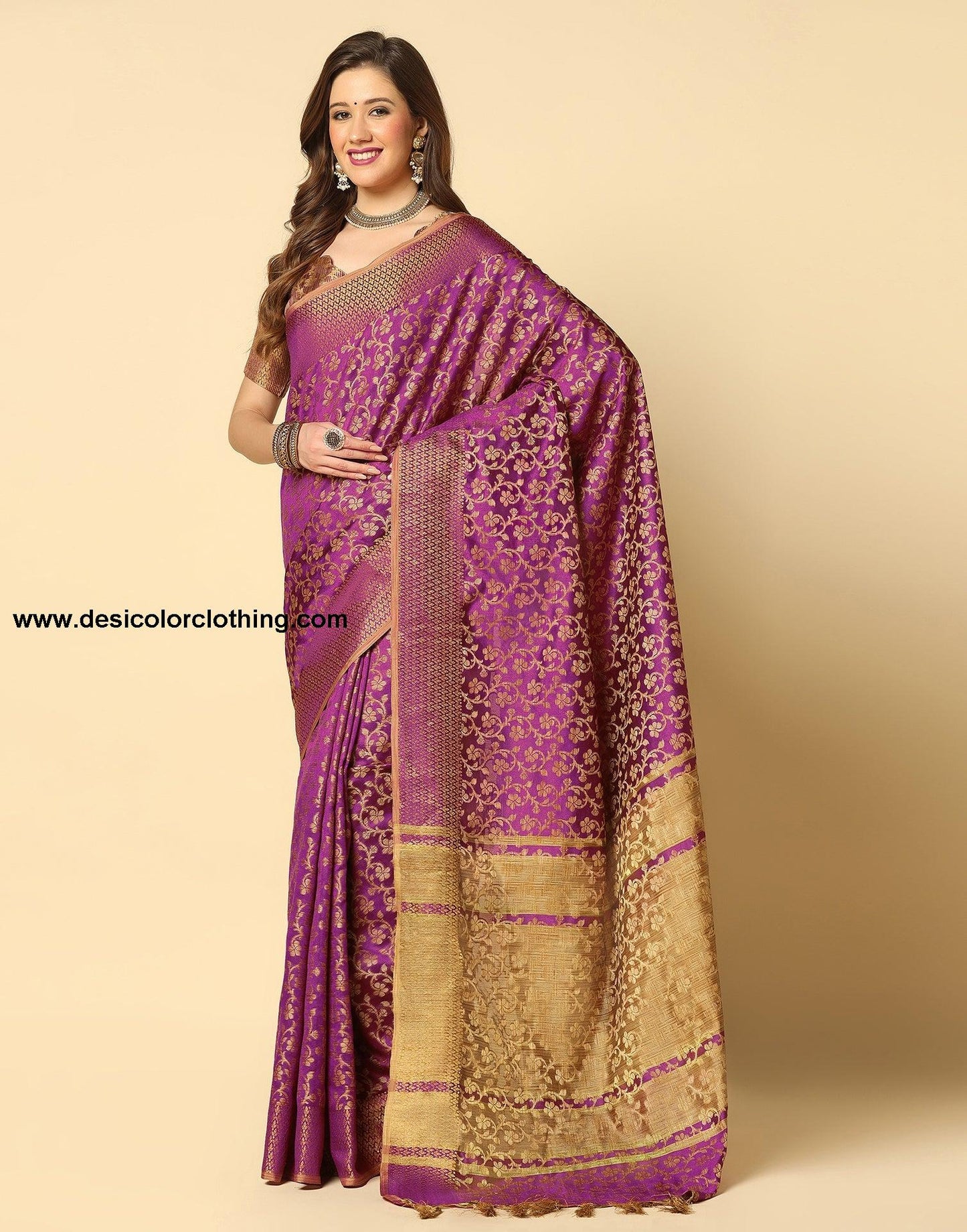 Wine Banarasi Silk Saree