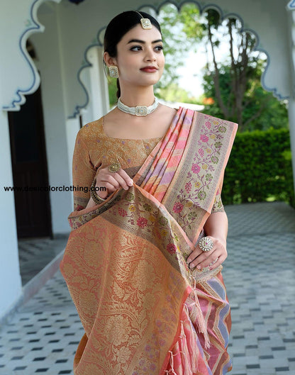 Pink Woven Banarasi Organza Saree
