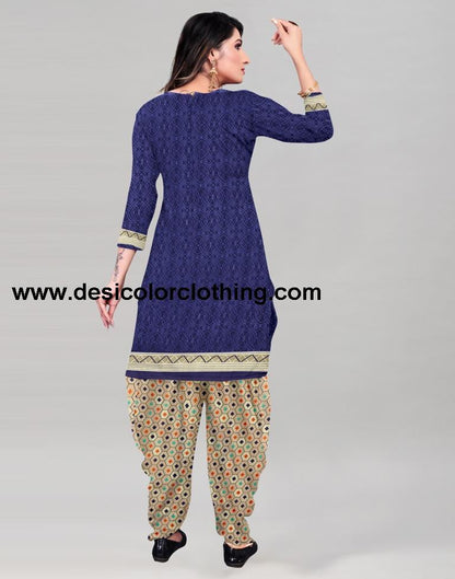 Precious Navy Blue Printed Unstitched Salwar Suit
