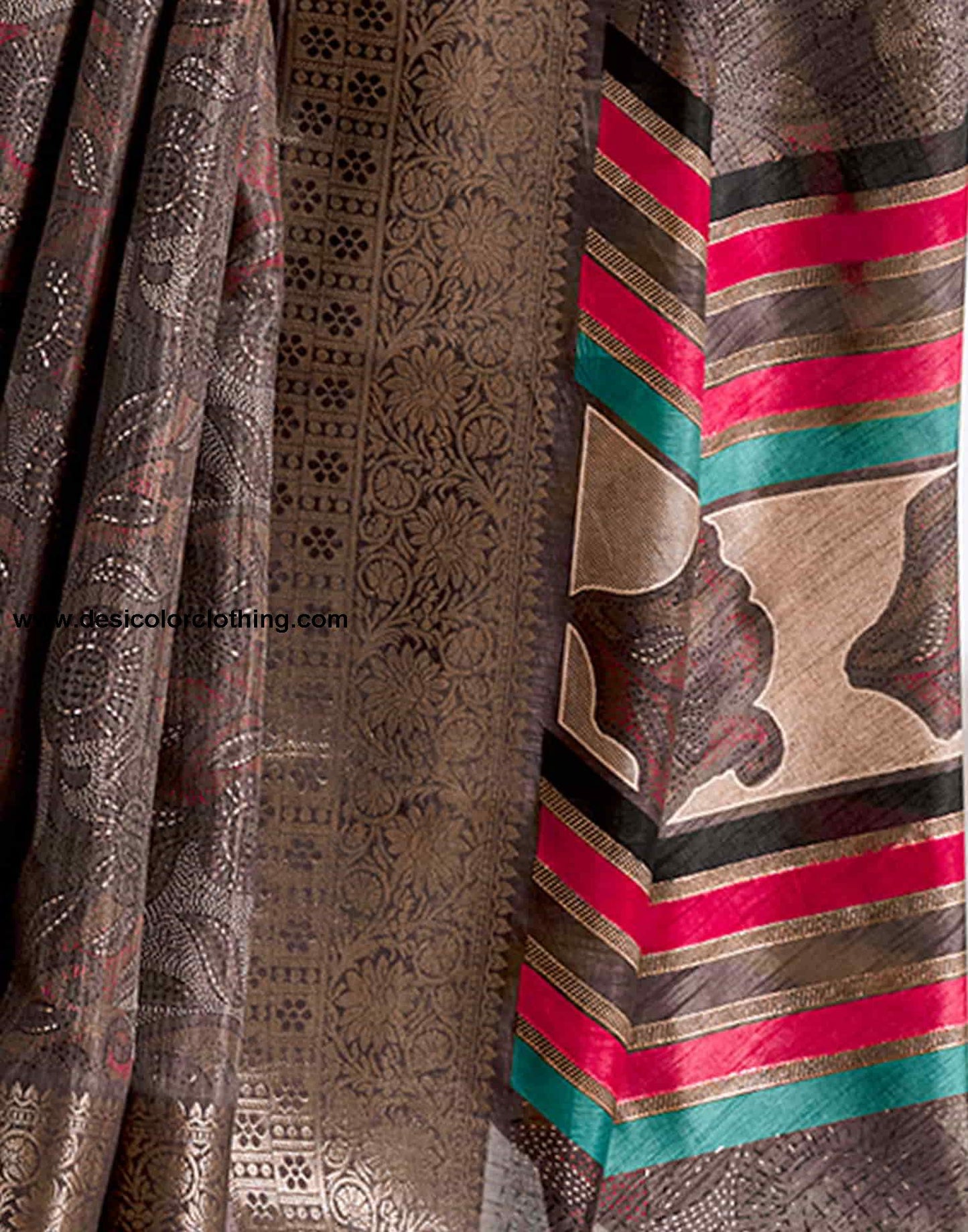 Brown Silk Printed Saree