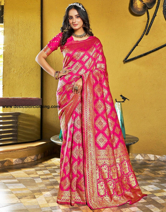 Rani Pink Jacquard Silk Saree