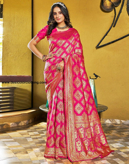 Rani Pink Jacquard Silk Saree