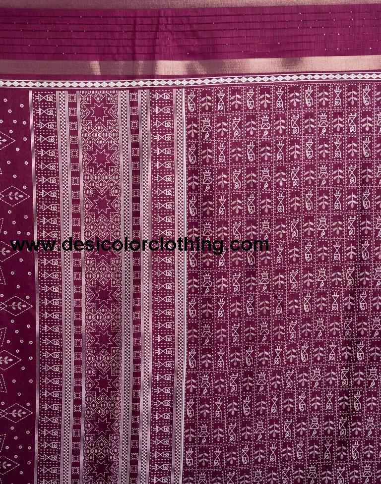 Wine Silk Printed  Saree
