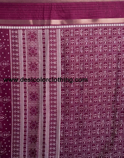 Wine Silk Printed  Saree