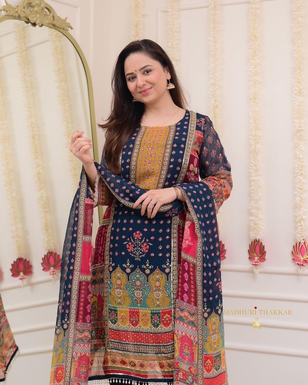 Product Image - Premium Chinnon Suit Set with Hand Embroidery and Digital Print Dupatta