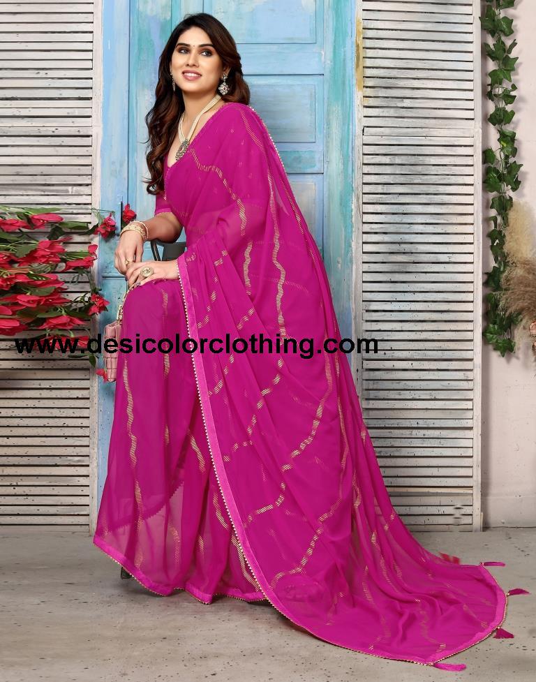 Rani Pink Georgette Printed Saree