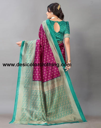 Wine Printed Silk Saree
