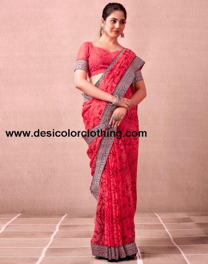 Red Georgette Printed  Saree
