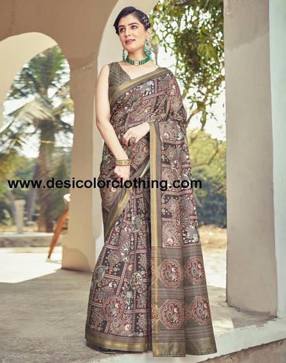Brown Silk Printed Ready To Wear