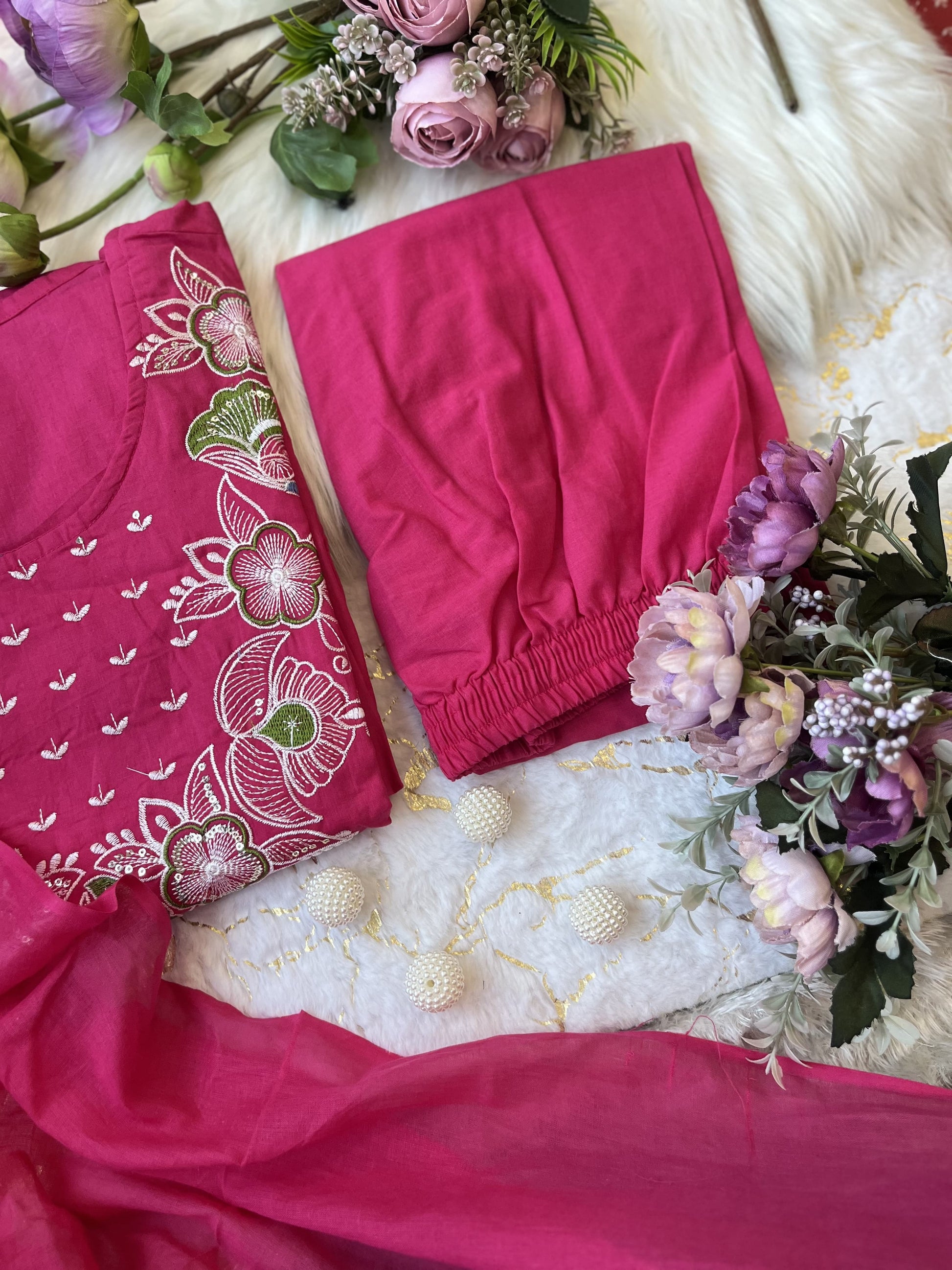 Product Image - Designer Cotton Anarkali Suit Set with Embroidered Dupatta - Festive & Wedding Wear