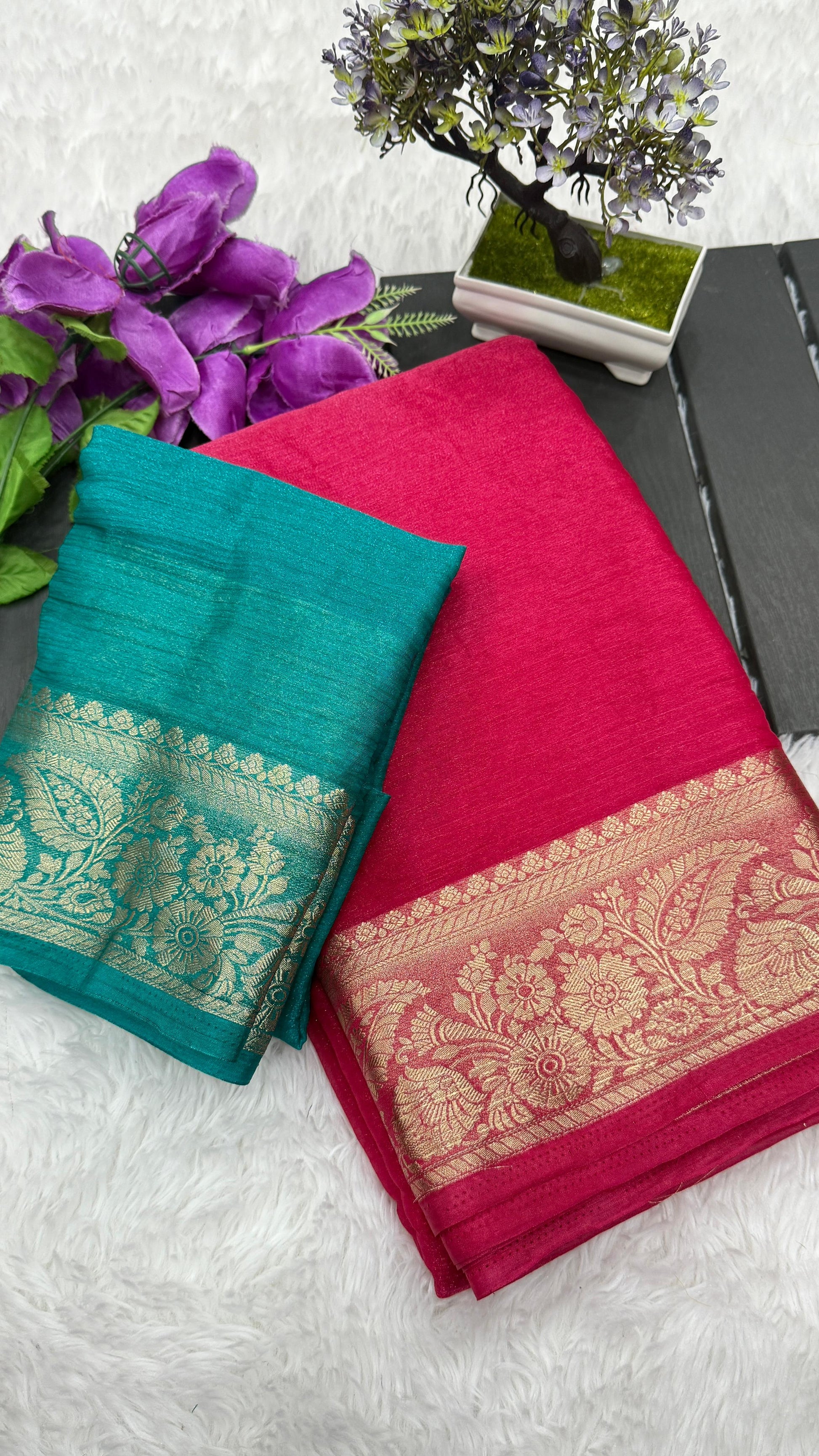 Product Image - Designer Zimichu Saree with Jacquard Border - Perfect for Festive & Wedding Wear