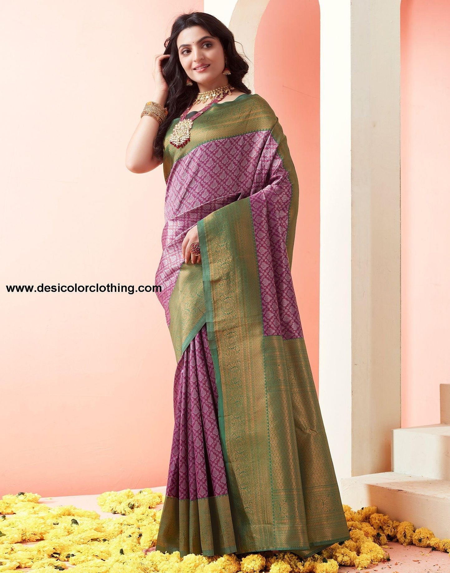 Dark Green Jacquard Silk Saree