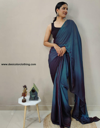 Blue Chiffon Pre-draped Saree