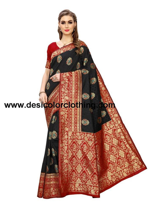 Black Coloured Poly Silk Jacquard Partywear saree