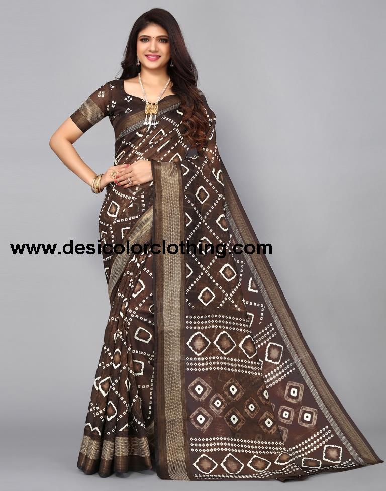 Brown Cotton Saree