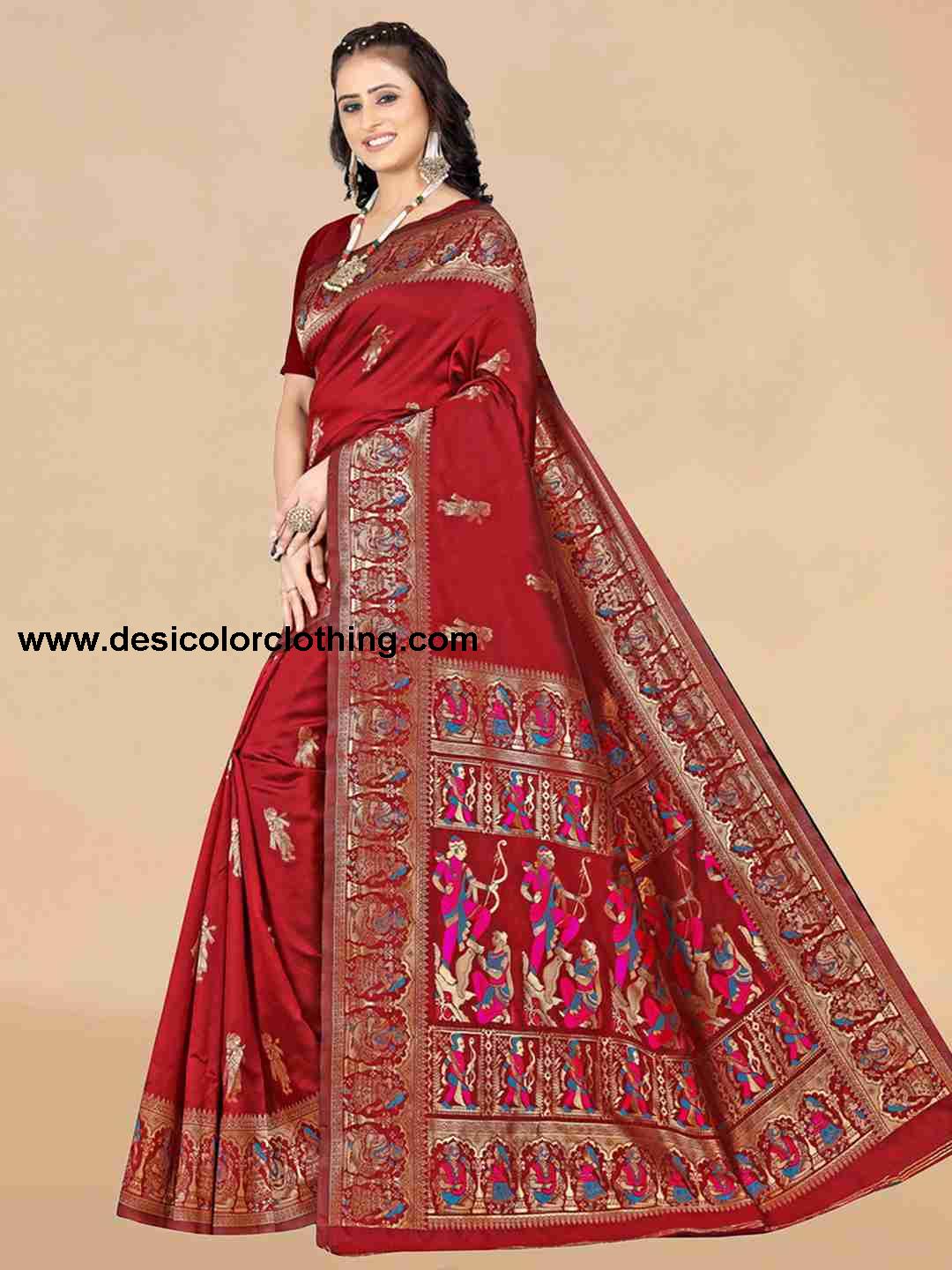 Red Silk Plain Saree