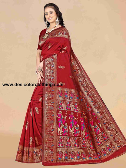 Red Silk Plain Saree