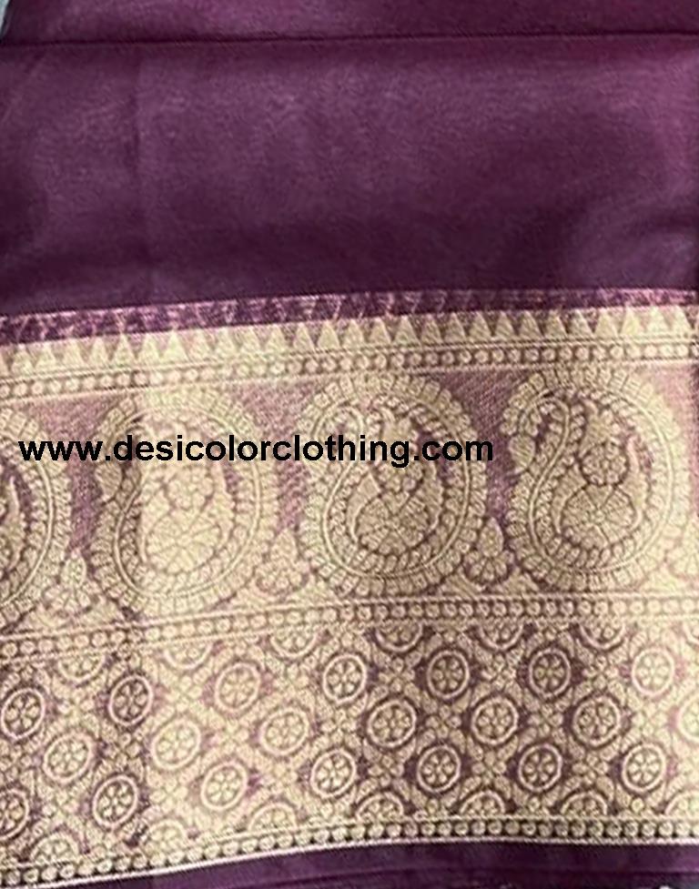Wine Organza Plain Saree