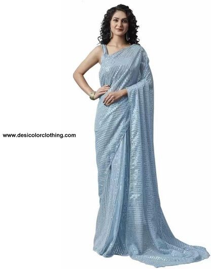 Sky Blue Sequence Saree