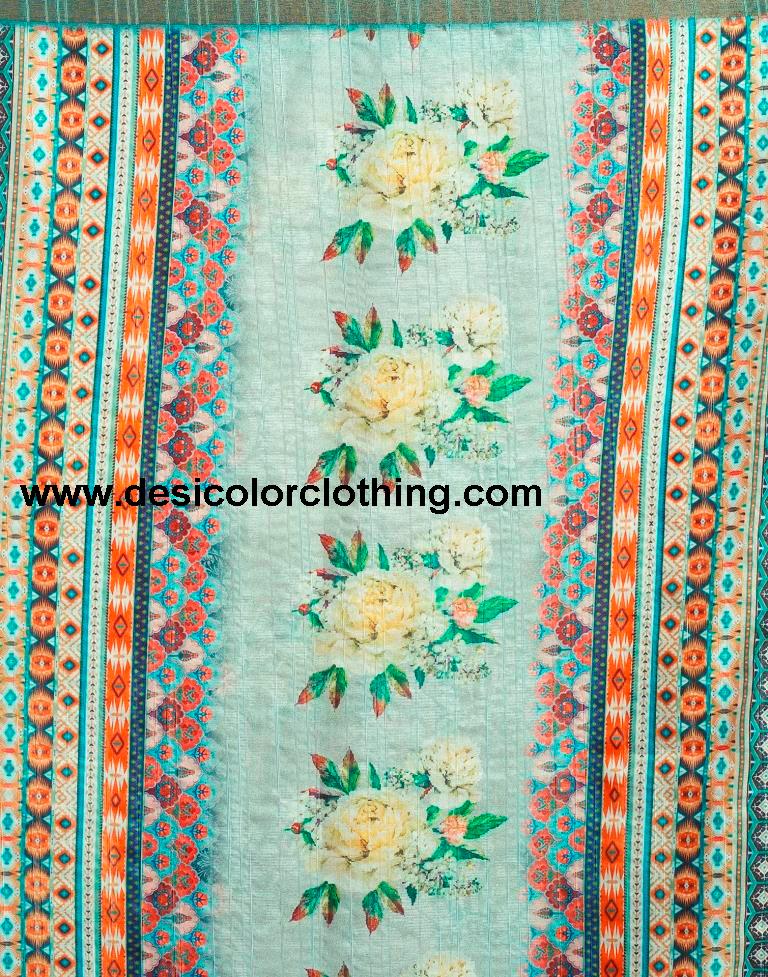 Dusty Green Silk Printed  Saree