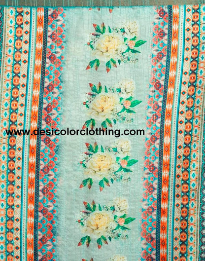 Dusty Green Silk Printed  Saree