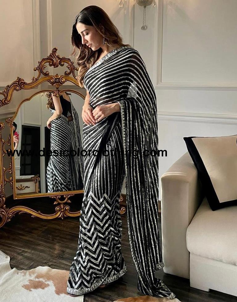 Black Georgette Plain Sarees