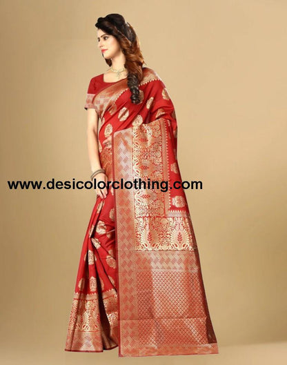 Red Jacquard Banarasi Silk Saree