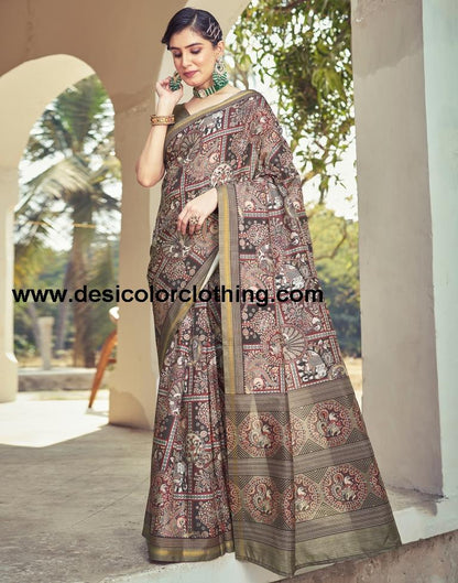 Brown Silk Printed Ready To Wear