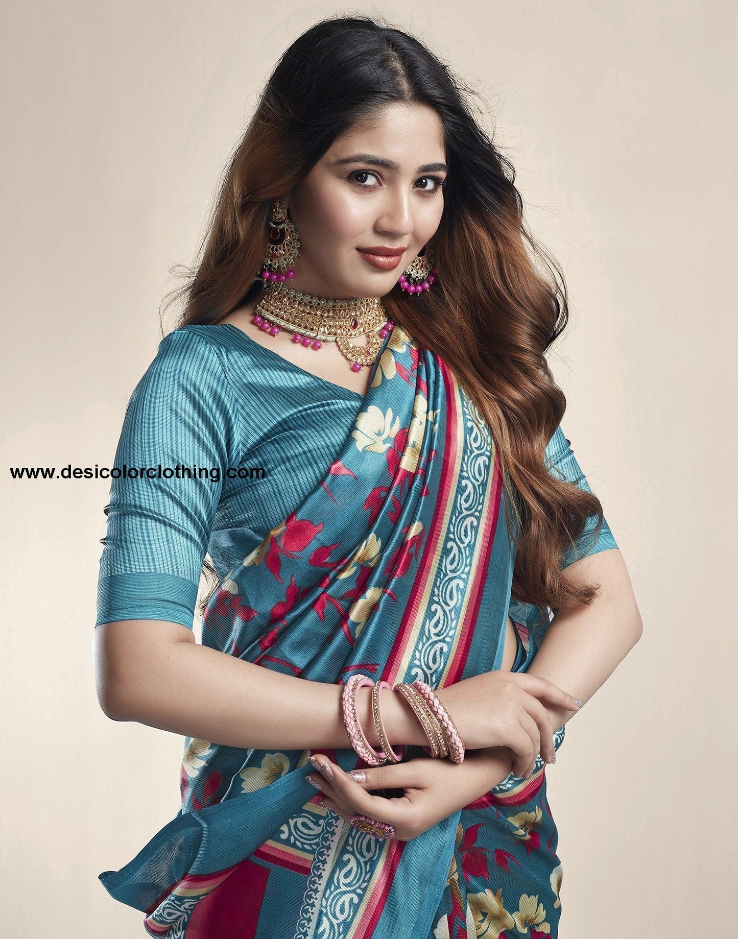 Rama Green Printed Silk Saree