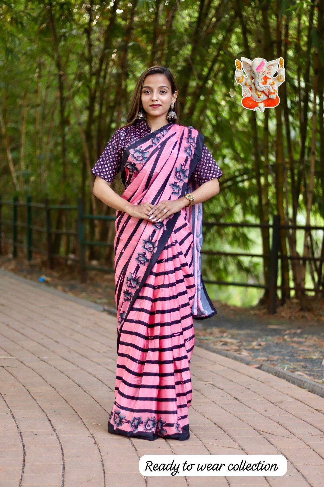 Product Image - Elegant Chinon Silk Saree - Ready to Wear Ethnic Collection