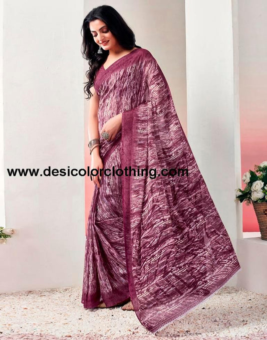 Pink Chiffon Printed  Saree