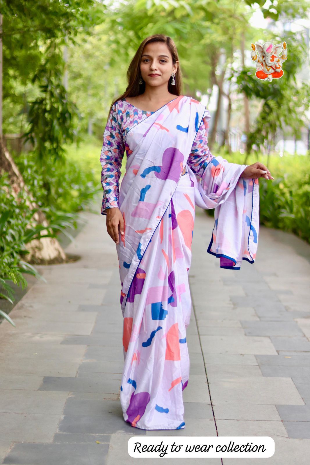Product Image - Elegant Chinon Silk Saree - Ready to Wear Ethnic Collection