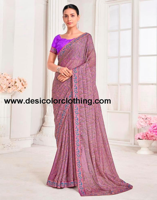 Dusty Purple Chiffon Printed Saree