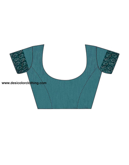 Turquoise Printed Silk Saree