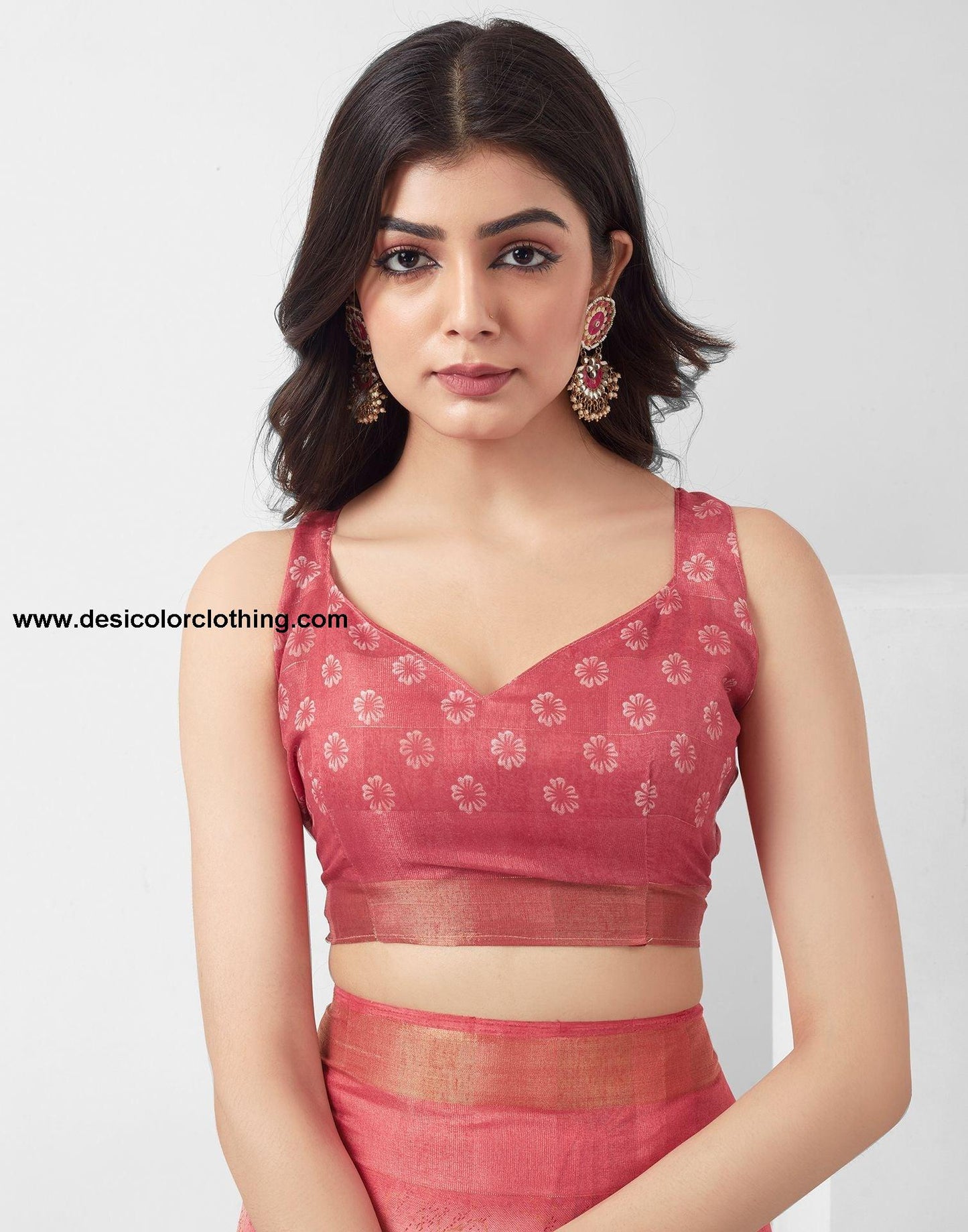 Rose Pink Printed Cotton Saree