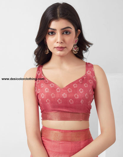 Rose Pink Printed Cotton Saree