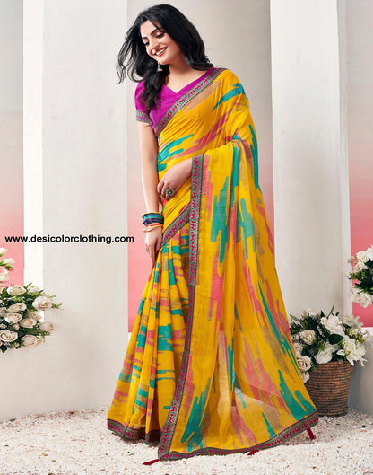 Turmeric Chiffon Printed Saree