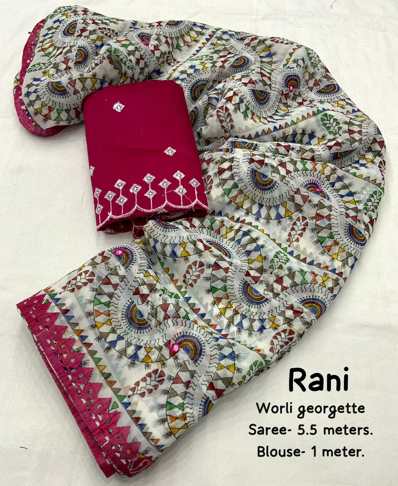 Product Image - Elegant Worli Georgette Saree with Aari Mirror Work