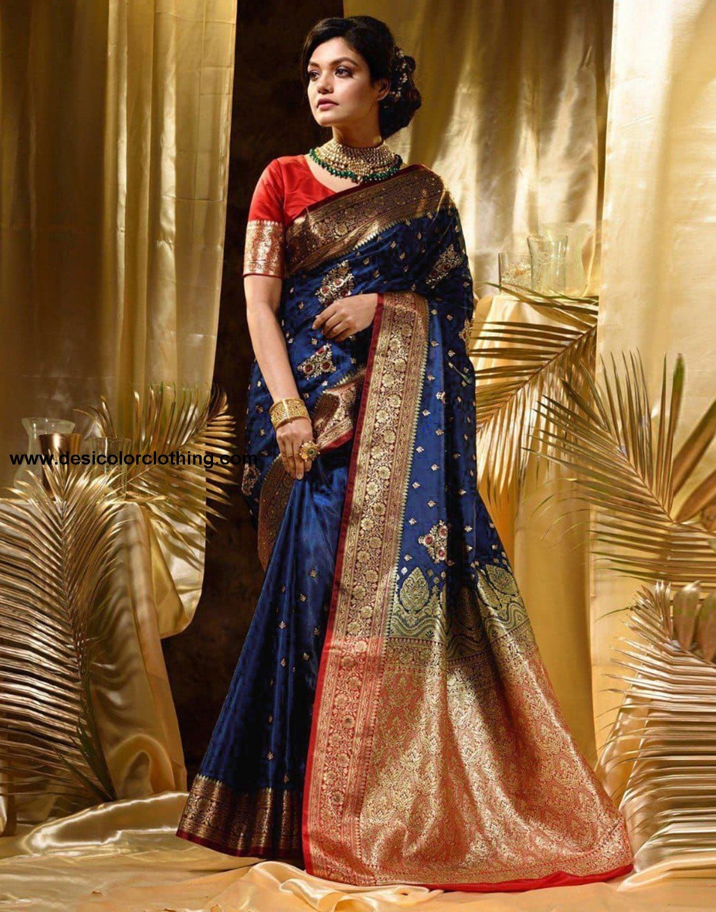 Blue Jacquard Silk Saree
