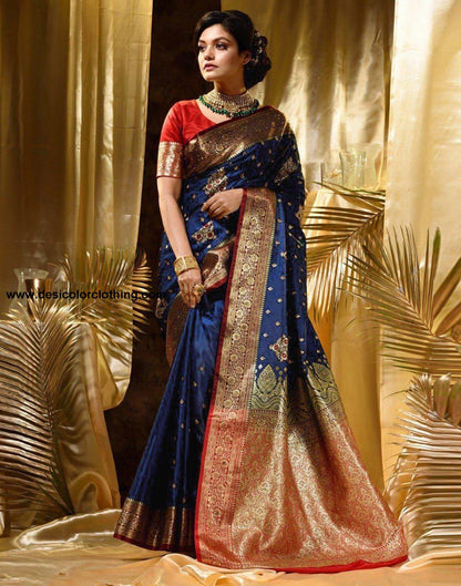Blue Jacquard Silk Saree