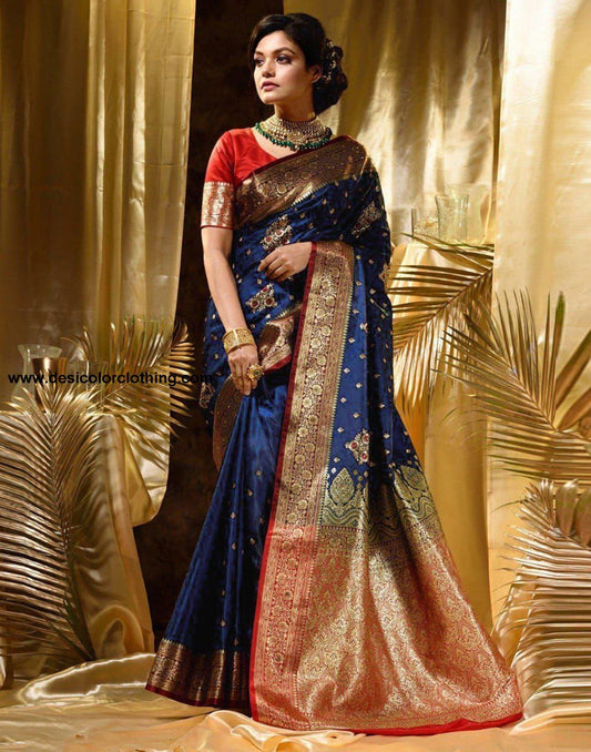 Blue Jacquard Silk Saree
