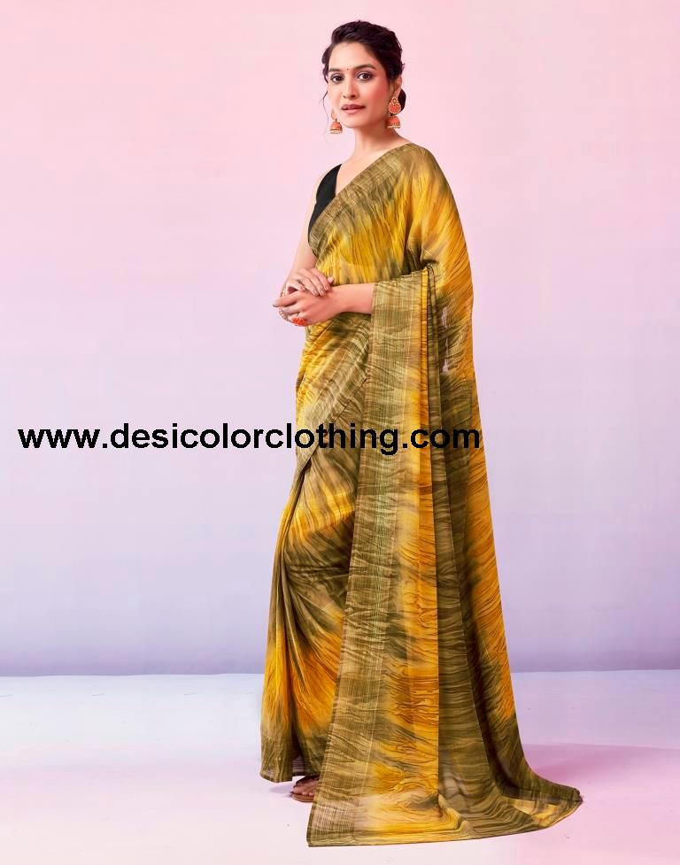 Dark Beige Georgette Printed Ready to Wear Saree
