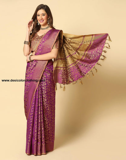 Wine Banarasi Silk Saree